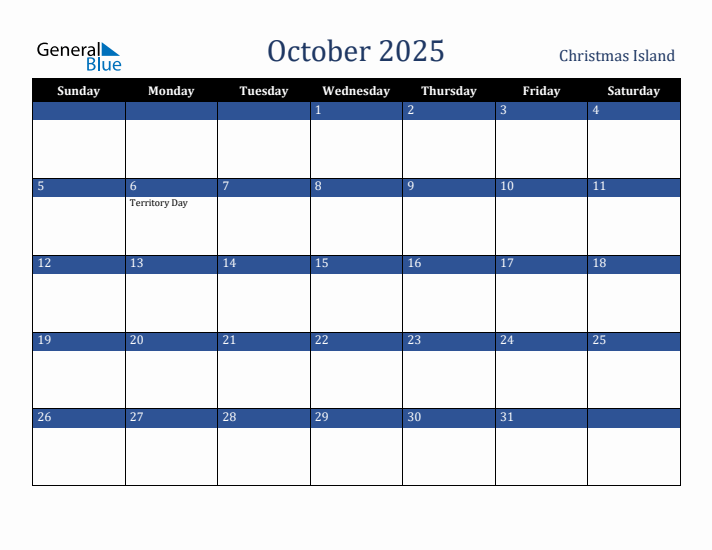 October 2025 Christmas Island Calendar (Sunday Start)