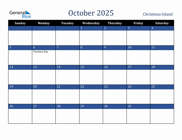 October 2025 Christmas Island Holiday Calendar