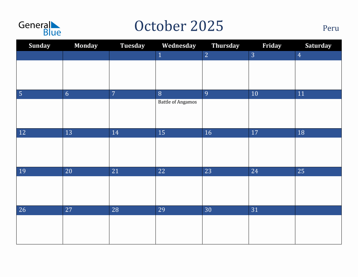 October 2025 Peru Holiday Calendar