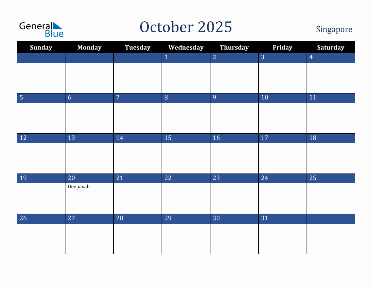 October 2025 Singapore Holiday Calendar