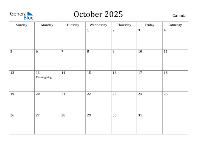 Monthly Calendar October 2025