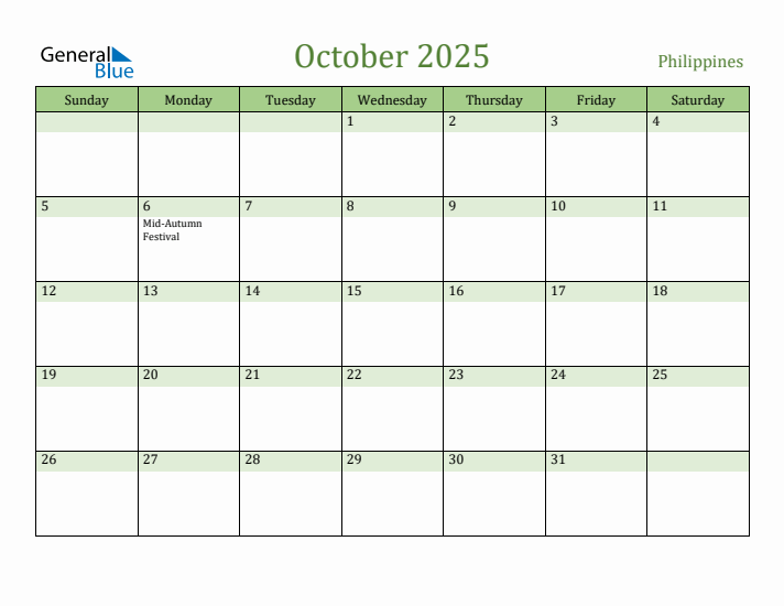 Fillable Holiday Calendar for Philippines October 2025