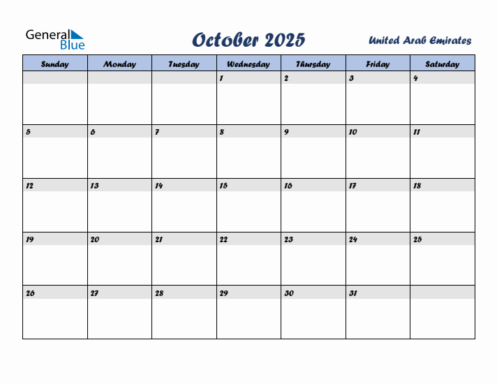 October 2025 Calendar with Holidays in United Arab Emirates