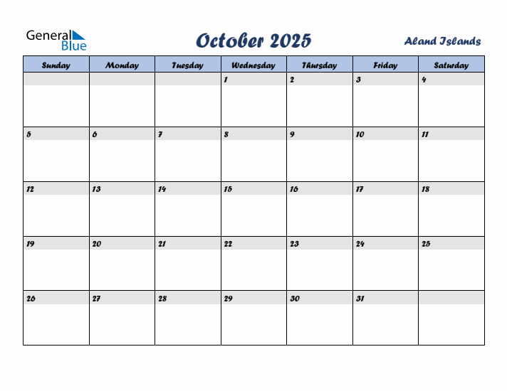 October 2025 Calendar with Holidays in Aland Islands