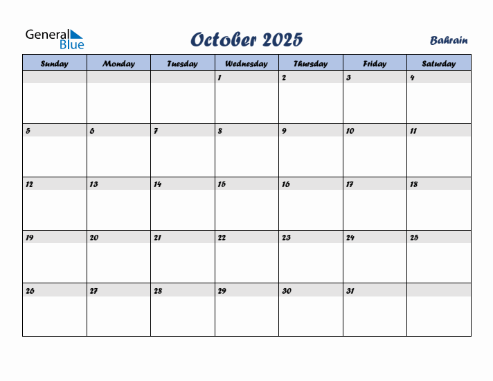 October 2025 Calendar with Holidays in Bahrain