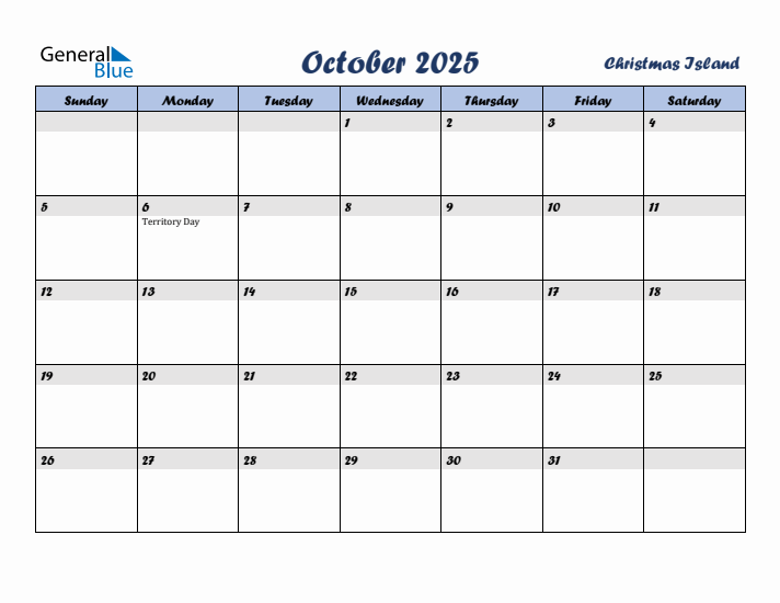 October 2025 Calendar with Holidays in Christmas Island