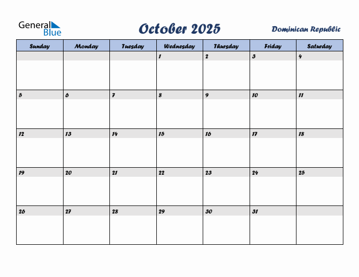 October 2025 Calendar with Holidays in Dominican Republic