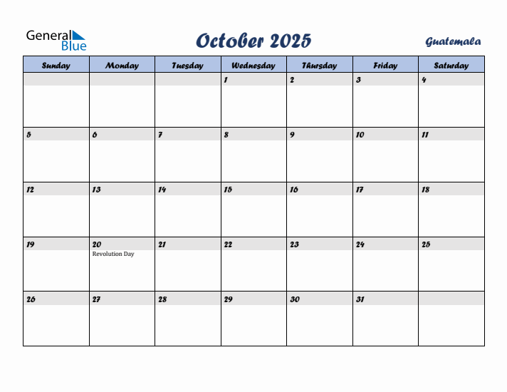 October 2025 Calendar with Holidays in Guatemala