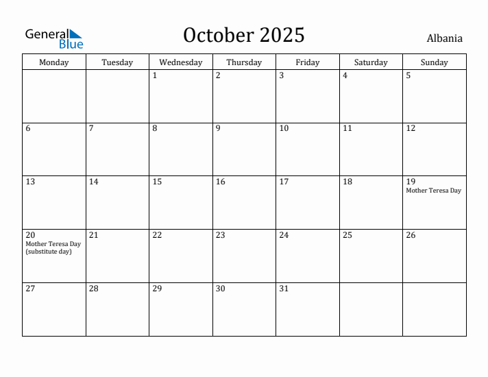 October 2025 Calendar Albania
