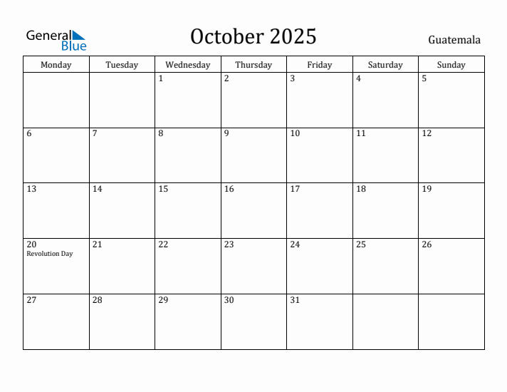 October 2025 Calendar Guatemala