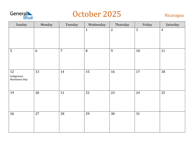 October 2025 Holiday Calendar