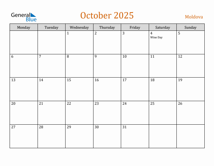 October 2025 Holiday Calendar with Monday Start