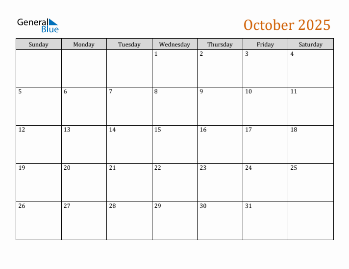 Editable October 2025 Calendar