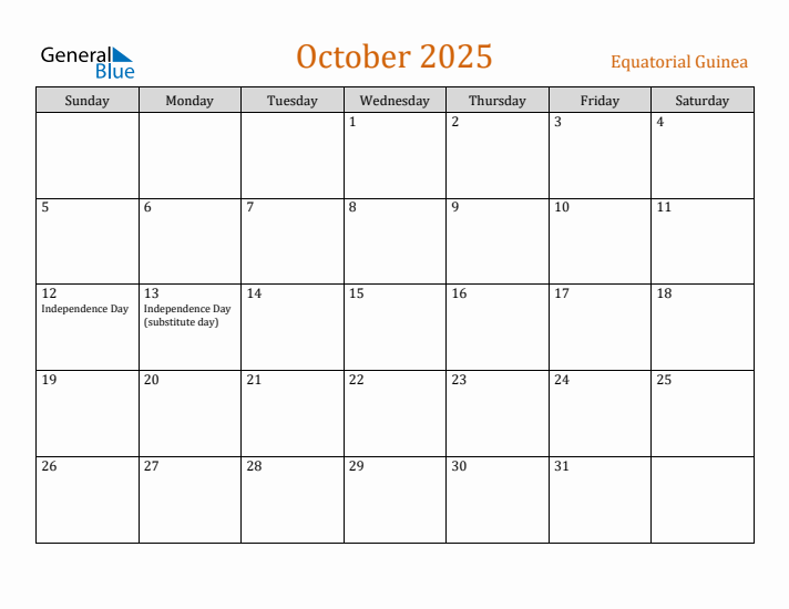 October 2025 Holiday Calendar with Sunday Start