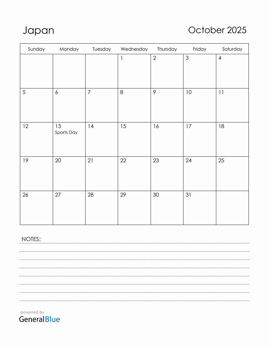 October 2025 Japan Calendar with Holidays