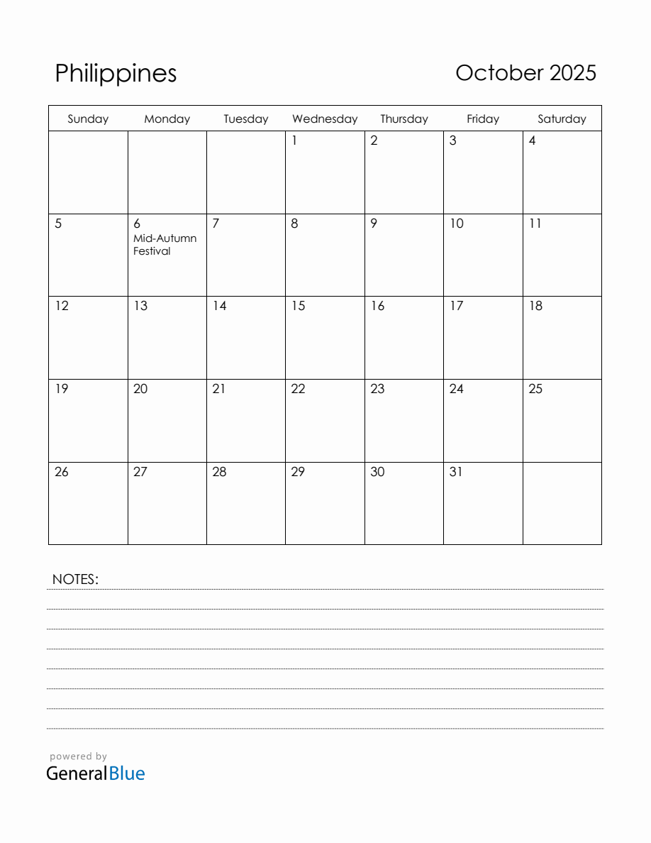October 2025 Philippines Calendar with Holidays