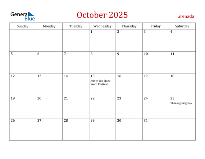 Grenada October 2025 Calendar
