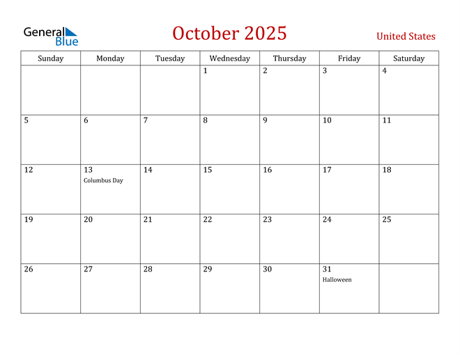 United States October 2025 Calendar