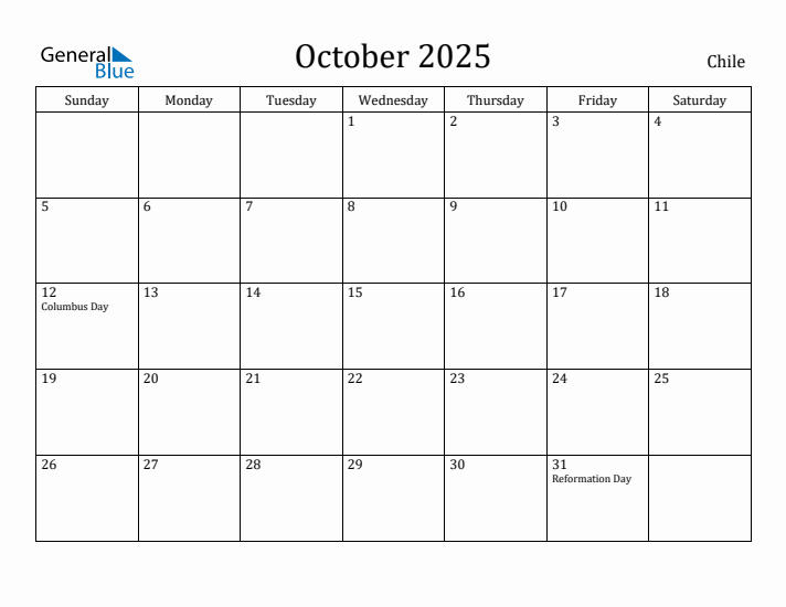 October 2025 Calendar Chile