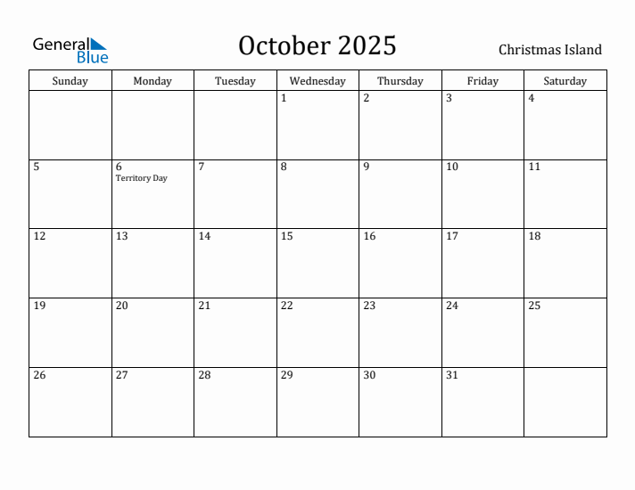 October 2025 Calendar Christmas Island
