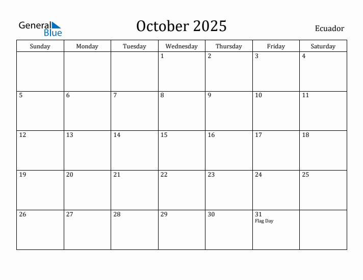 October 2025 Calendar Ecuador