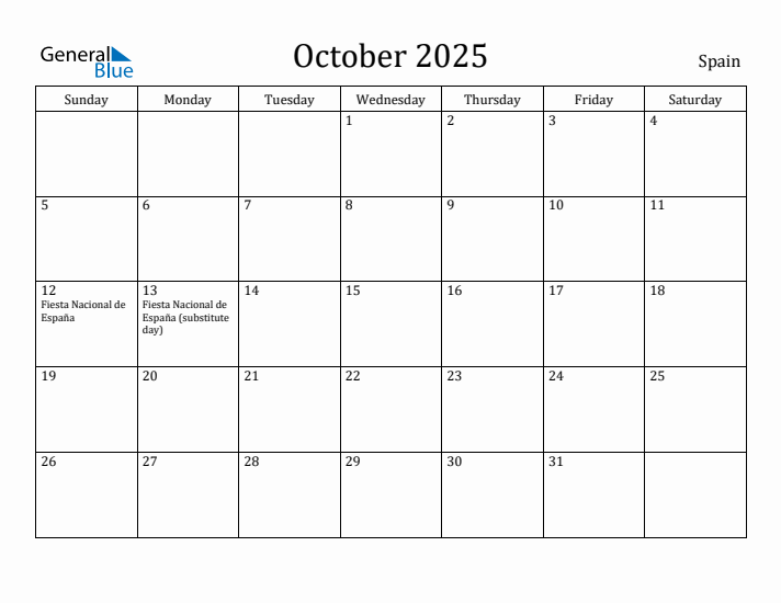 October 2025 Calendar Spain
