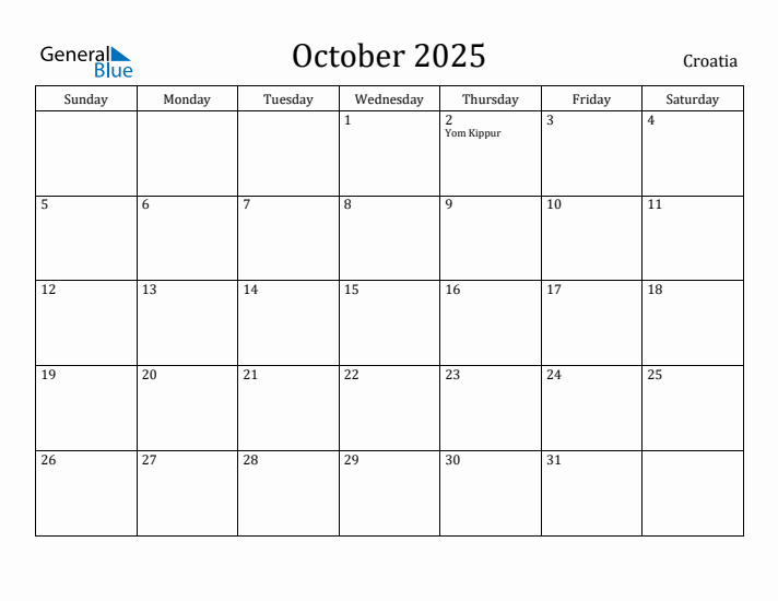 October 2025 Calendar Croatia