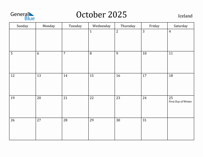October 2025 Calendar Iceland