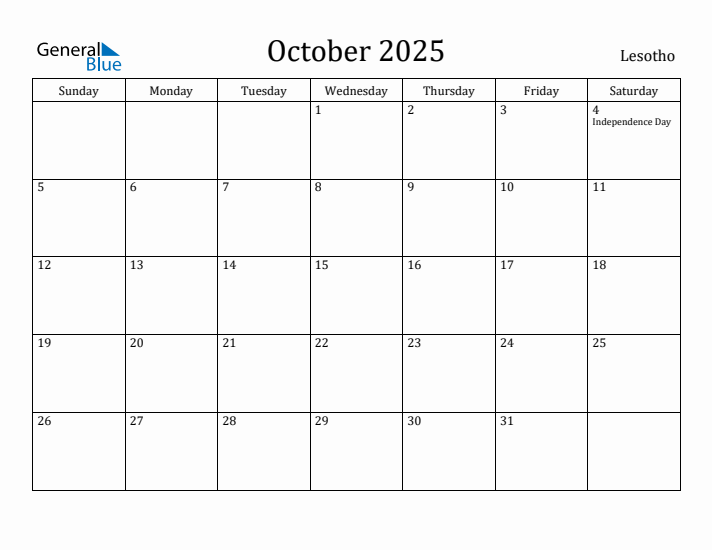 October 2025 Calendar Lesotho
