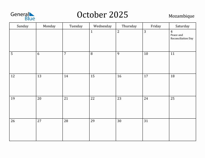 October 2025 Calendar Mozambique
