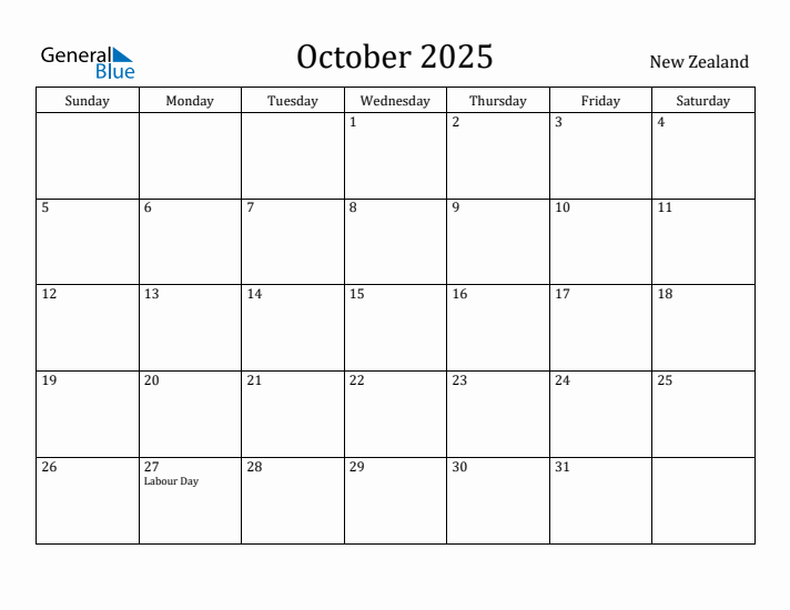 October 2025 Calendar New Zealand
