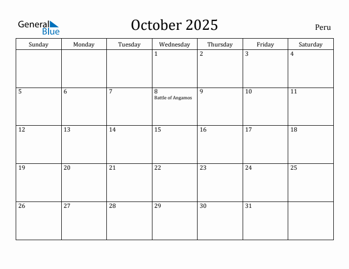 October 2025 Calendar Peru
