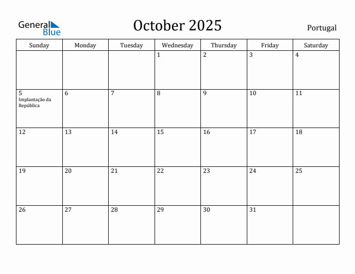 October 2025 Calendar Portugal