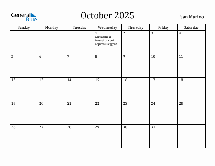 October 2025 Calendar San Marino