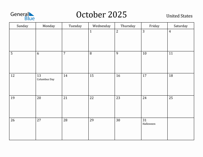October 2025 Calendar United States