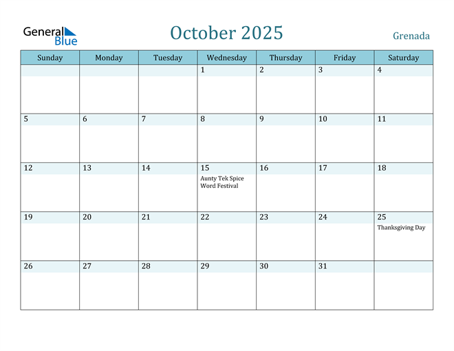 October 2025 Calendar with Holidays in PDF, Word, and Excel