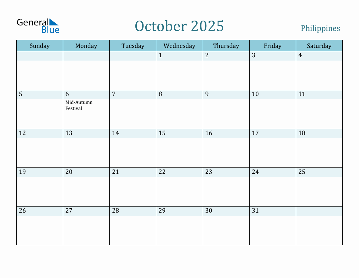 Philippines Holiday Calendar for October 2025