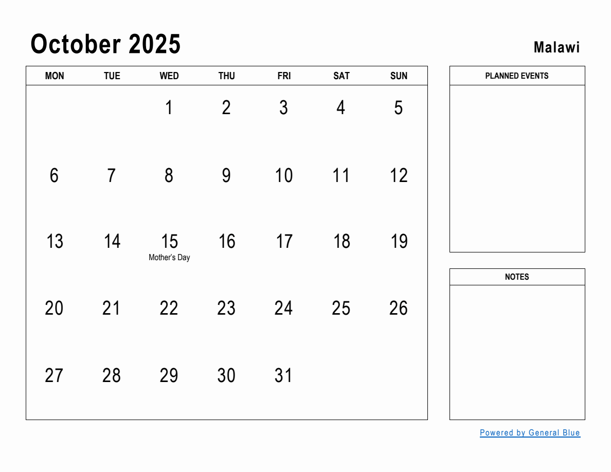 October 2025 Planner with Malawi Holidays