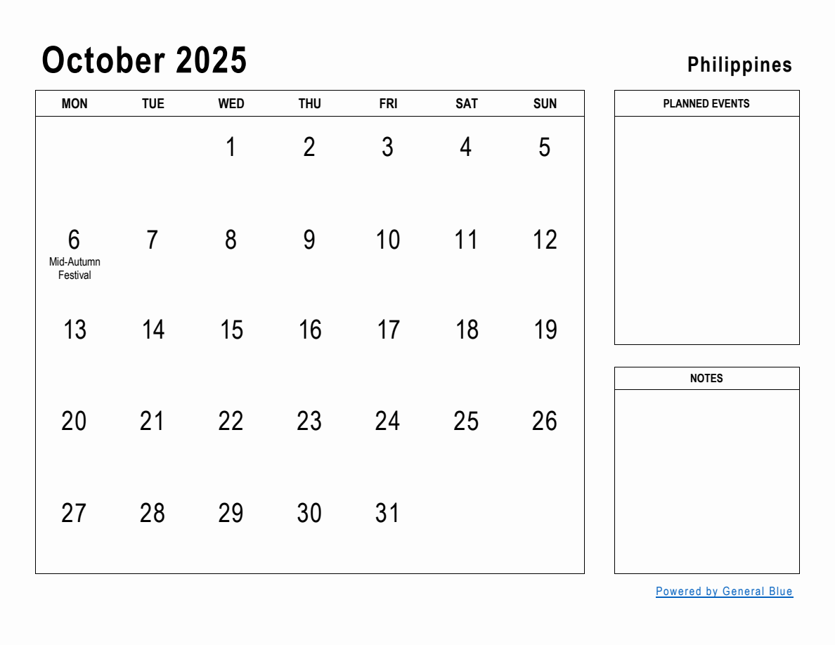 October 2025 Planner with Philippines Holidays