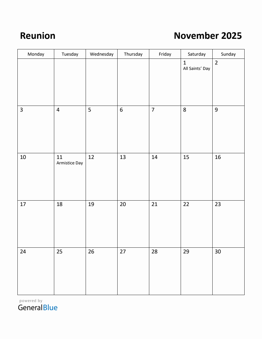 Free Printable November 2025 Calendar for Reunion