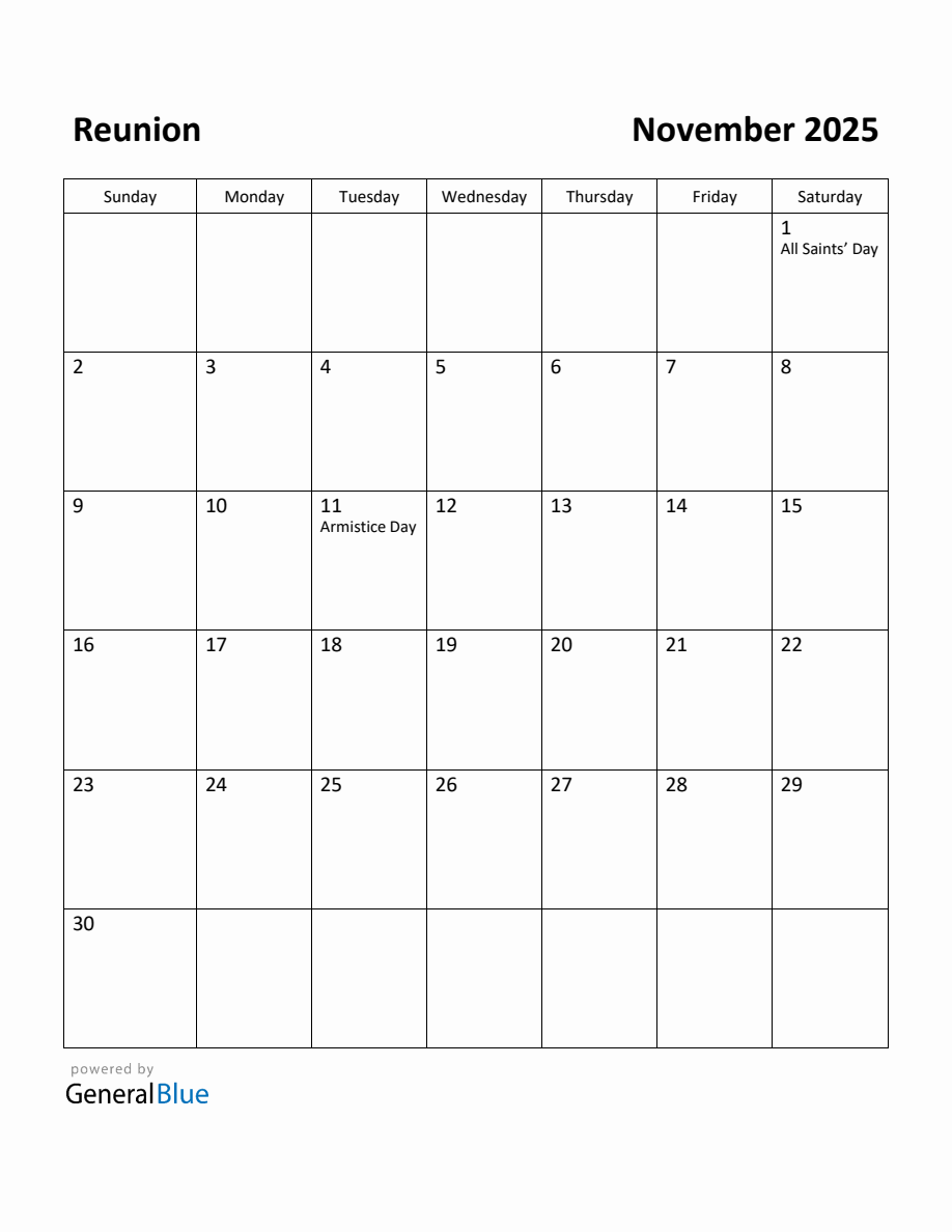 Free Printable November 2025 Calendar for Reunion