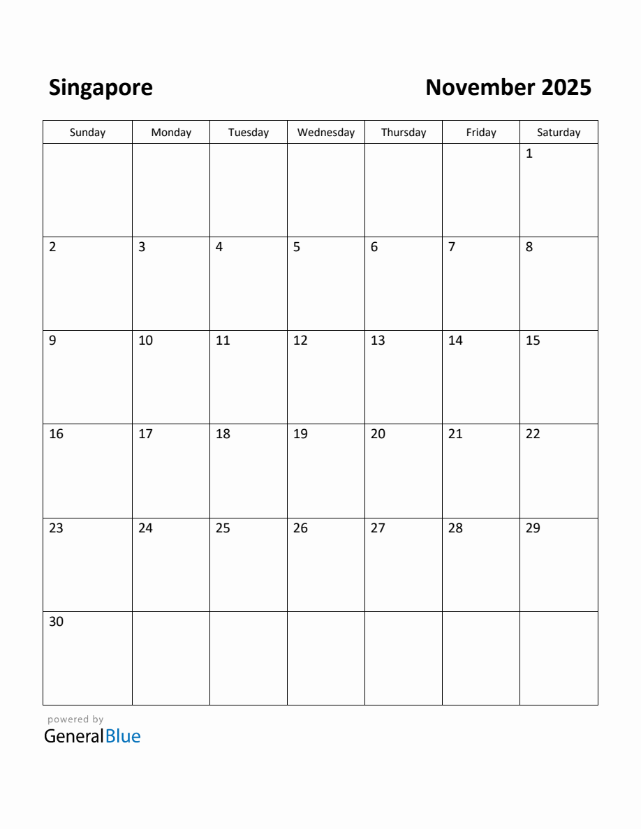 Free Printable November 2025 Calendar for Singapore