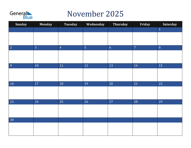 November 2025 Calendar (PDF Word Excel)