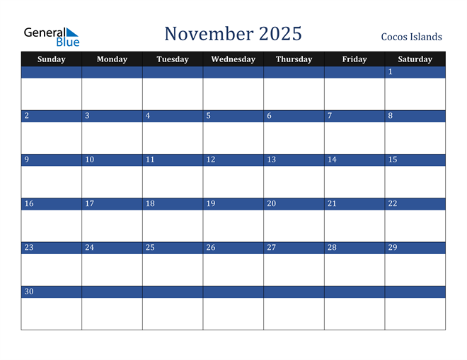 Cocos Islands November 2025 Calendar with Holidays