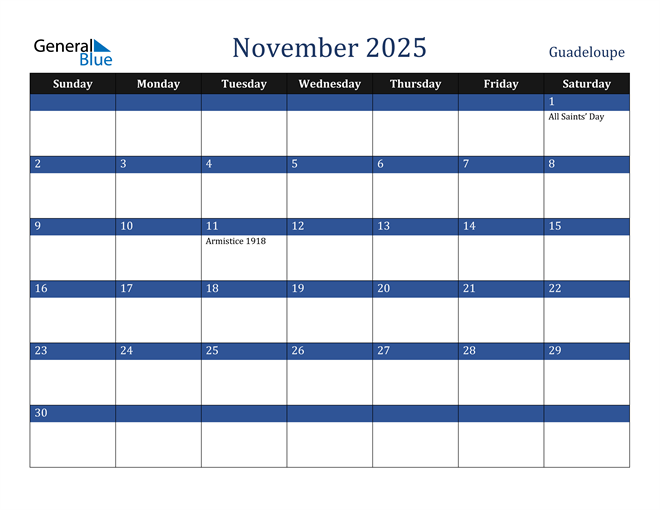 November 2025 Guadeloupe Calendar