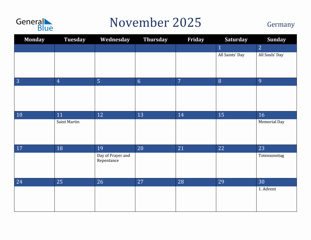 November 2025 Germany Holiday Calendar