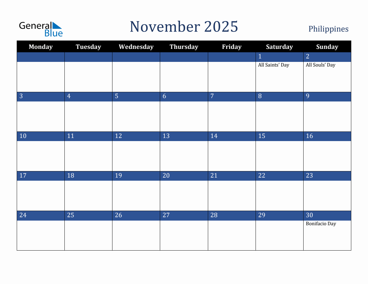 November 2025 Philippines Holiday Calendar