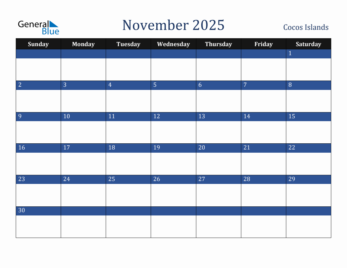 November 2025 Cocos Islands Holiday Calendar