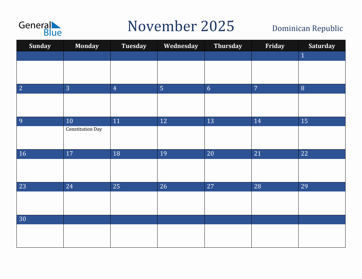 November 2025 Dominican Republic Holiday Calendar