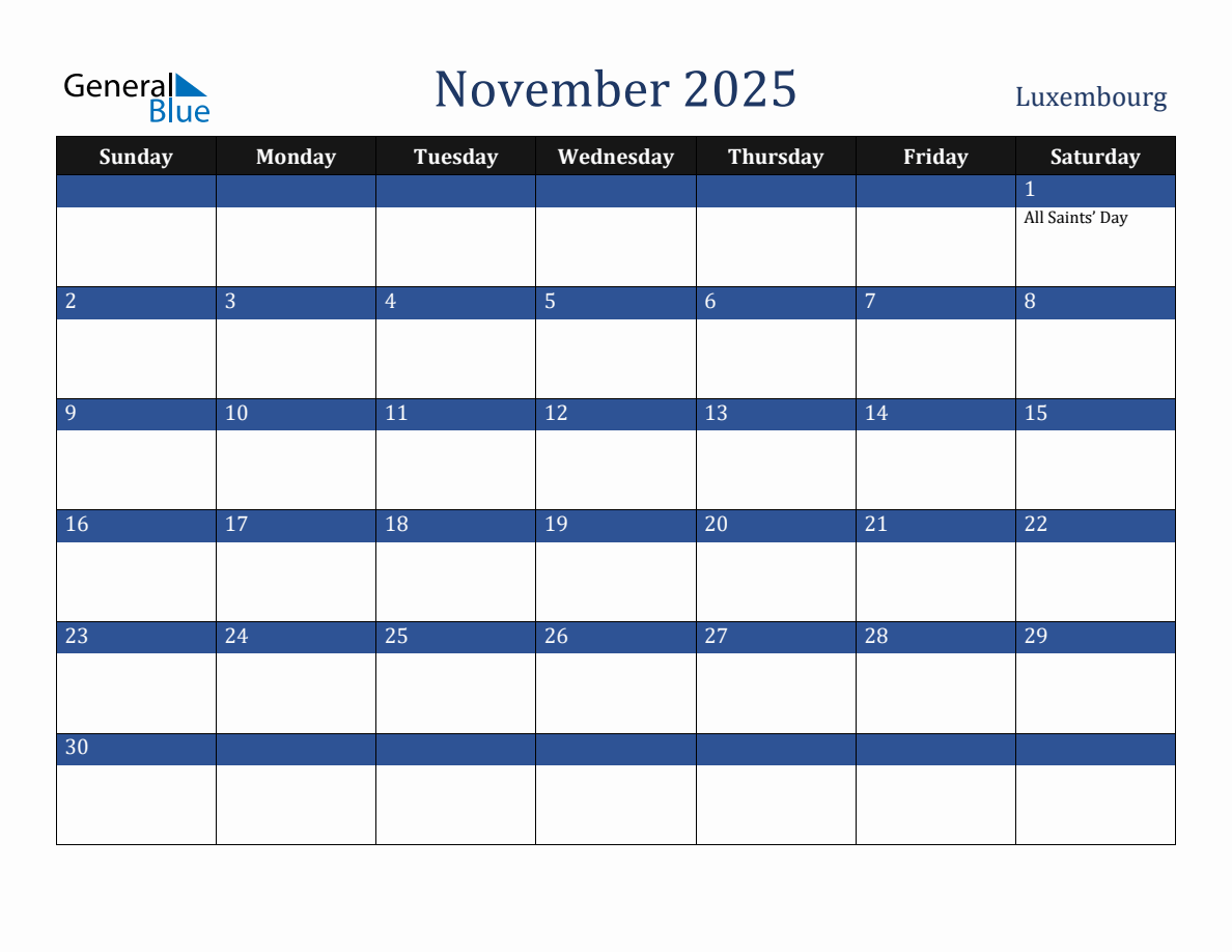 November 2025 Luxembourg Holiday Calendar